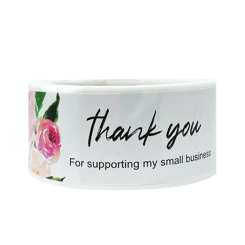 Wrapables 3" x 1" Small Business Thank You Stickers Roll, Sealing Stickers and Labels, Floral Pink (120 stickers) Image
