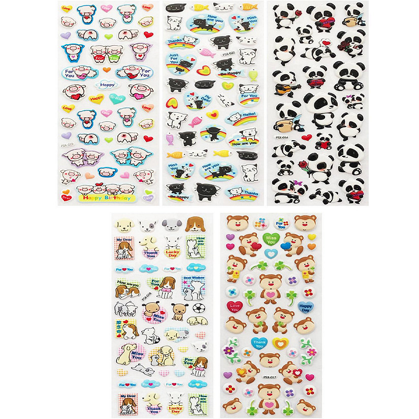 Wrapables 3D Puffy Stickers, Crafts & Scrapbooking Stickers (5 Sheets), Piggies, Kitties & Pandas Image