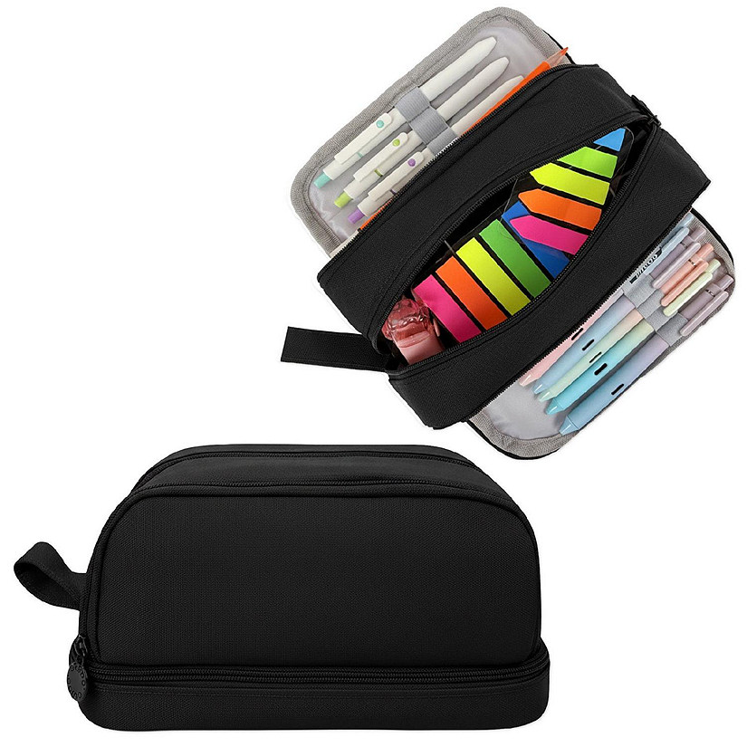 Wrapables 4 Compartment Large Capacity Pencil Case, Pencil Pouch for Stationery Tools, Black Image