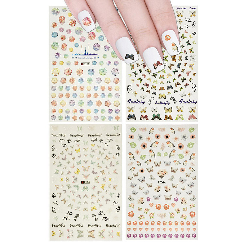 Wrapables 4 Sheets Nail Stickers Nail Art Set - Butterflies Nail Stickers Image