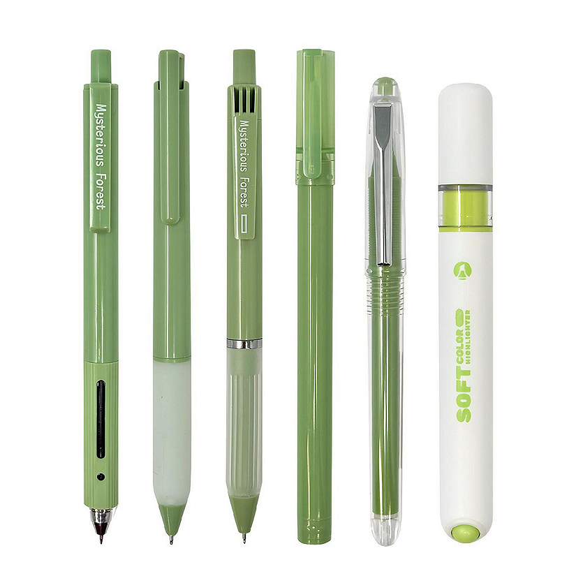 Wrapables 5 Gel Pens + 1 Highlighter Writing Set, Green Image