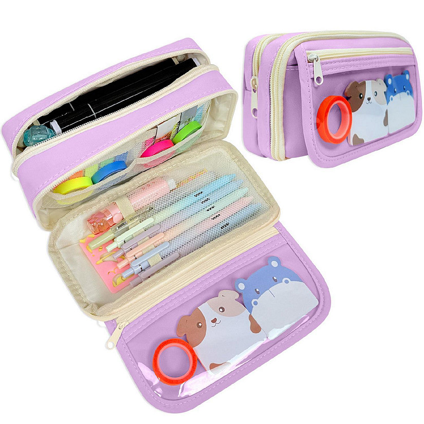 Wrapables 9 Compartment Large Capacity Pencil Case, Lavender Image