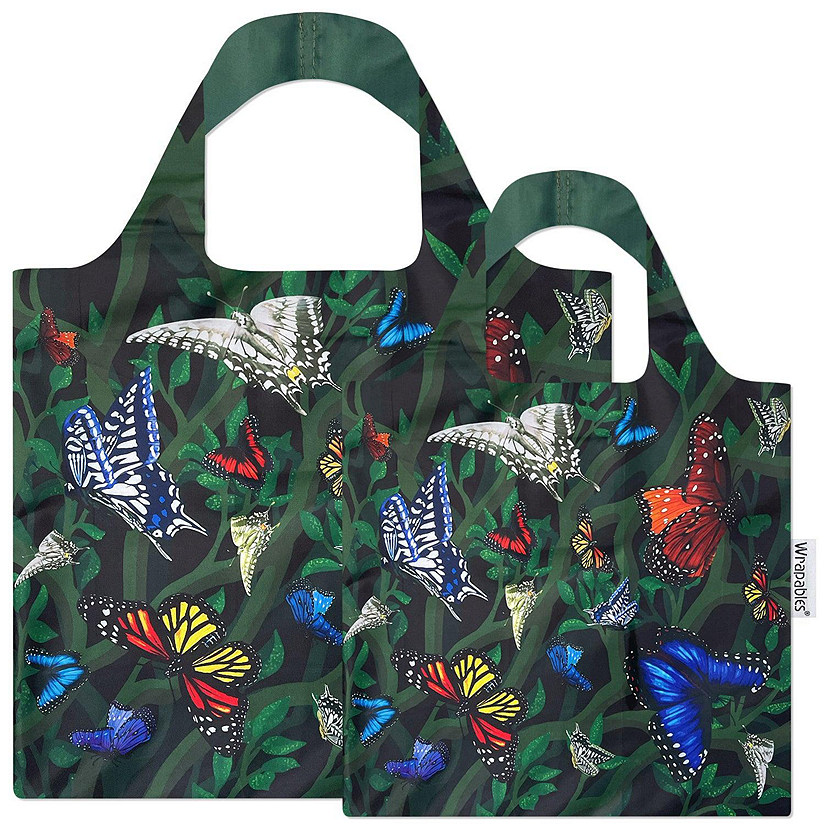 Wrapables AllyBag Collection Large and Small Reusable Shopping Bags (Set of 2), Butterflies Image