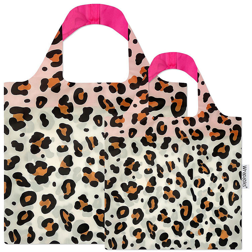 Wrapables AllyBag Collection Large and Small Reusable Shopping Bags (Set of 2), Leopard Beige Image