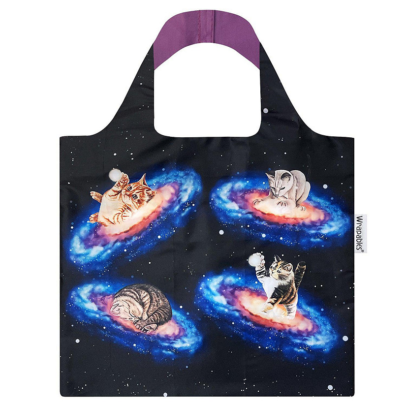 Wrapables Allybag Foldable & Lightweight Reusable Grocery Bag, Cats in Space Image