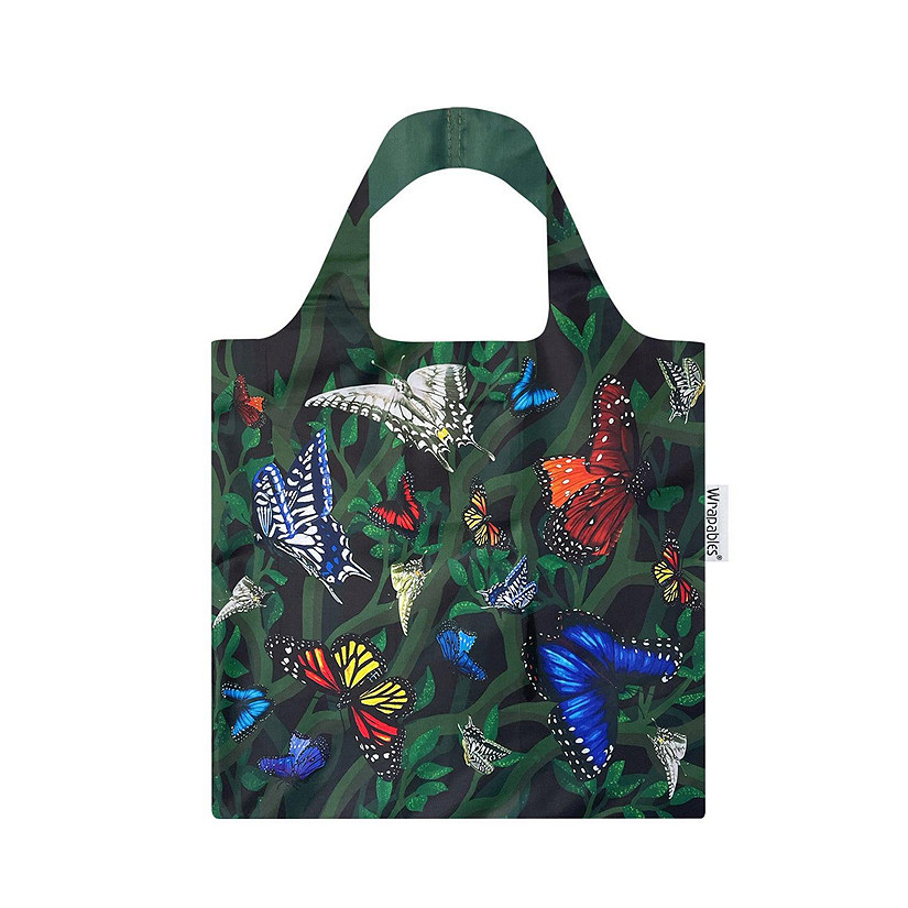 Wrapables Allybag Foldable & Lightweight Reusable Grocery Bag, Grab & Go Butterflies Image