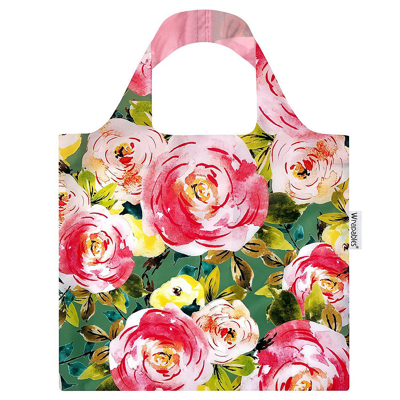Wrapables Allybag Foldable & Lightweight Reusable Grocery Bag, Pink & Yellow Floral Image