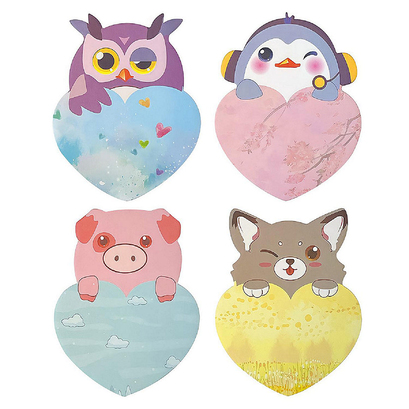 Wrapables Animal Hearts Sticky Notes (Set of 2), Pig, Fox, Owl, Penguin Image