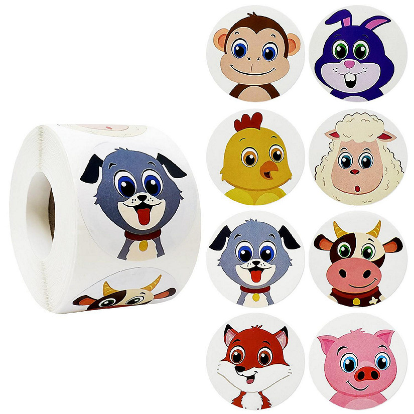 Wrapables Animal Sticker Roll (500pcs), Farm Image