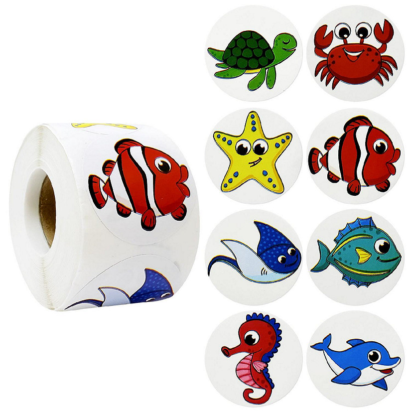 Wrapables Animal Sticker Roll (500pcs), Ocean Image