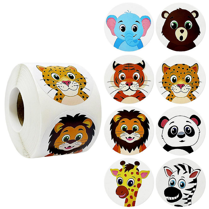Wrapables Animal Sticker Roll (500pcs), Safari Image