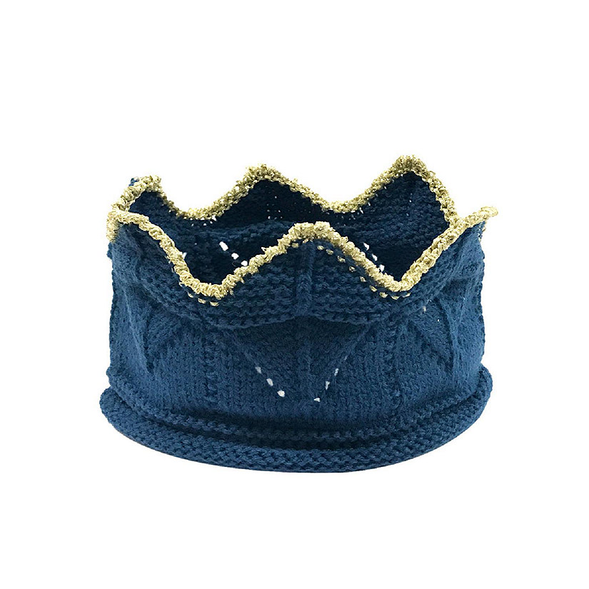 Wrapables Baby Boy & Girl Birthday Party Crochet Knitted Crown Headband Hat with Gold Trim, Blue Image
