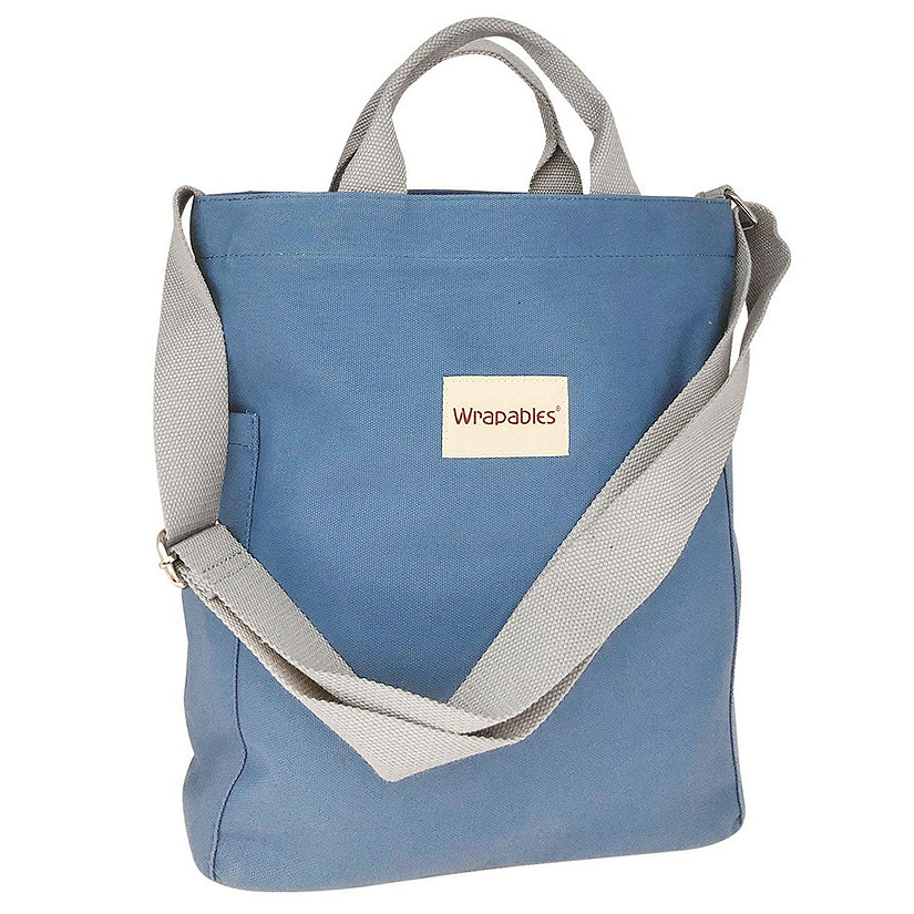 Wrapables Blue Canvas Tote Bag for Women, Casual Cross Body Shoulder Handbag Image