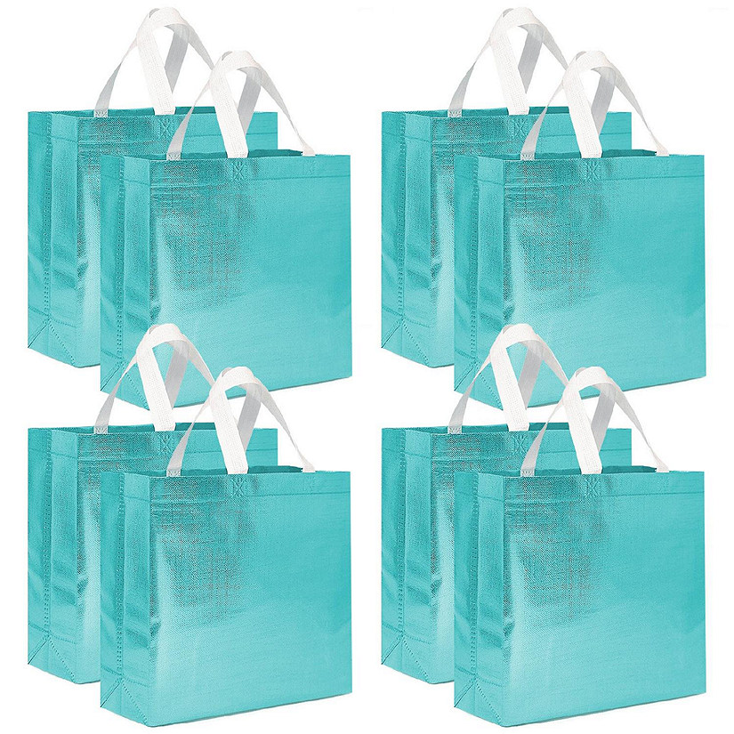 Wrapables Blue Glossy Non-Woven Reusable Gift Bags with Handles (Set of 8) Image