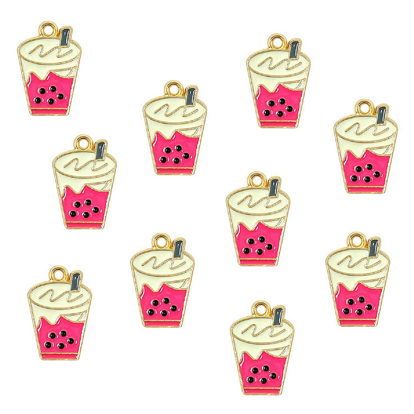 Wrapables Boba Milk Tea Jewelry Making Pendant Charms (Set of 10), Pink Boba Image
