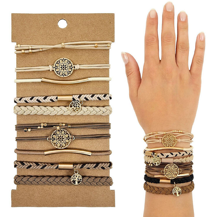 Wrapables Boho Hair Ties 10pcs, Beige Image