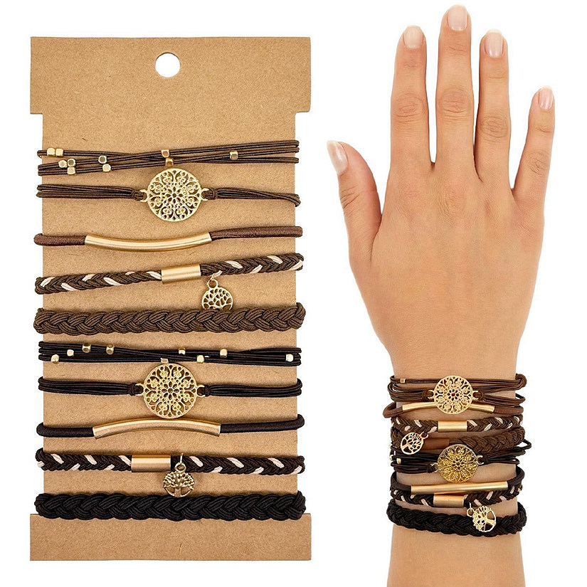 Wrapables Boho Hair Ties 10pcs, Brown Image