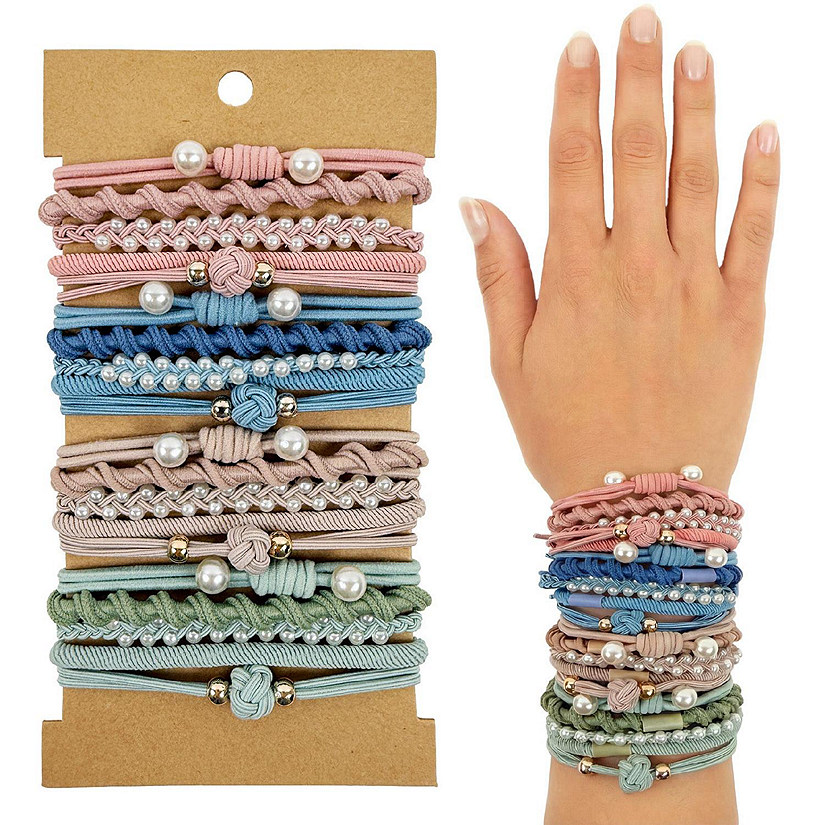 Wrapables Boho Hair Ties 20pcs, Pearls Bright Image