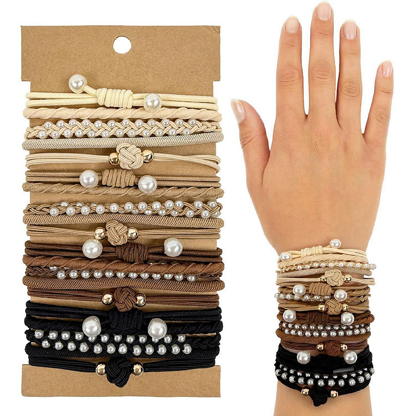 Wrapables Boho Hair Ties 20pcs, Pearls Neutral Image