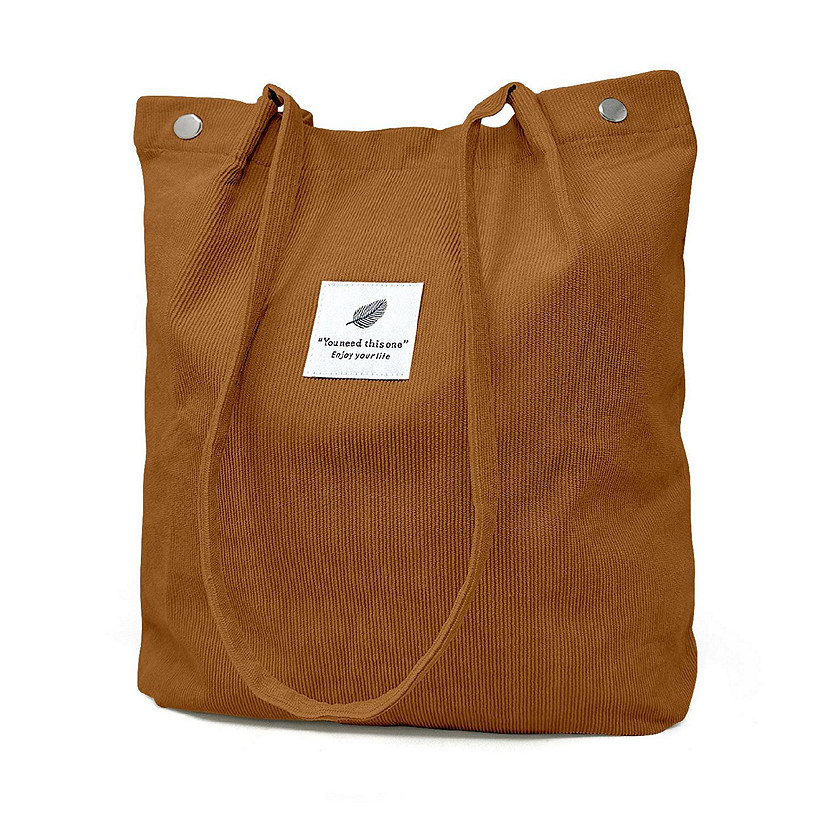 Wrapables Brown Corduroy Tote Bag, Casual Everyday Shoulder Handbag Image