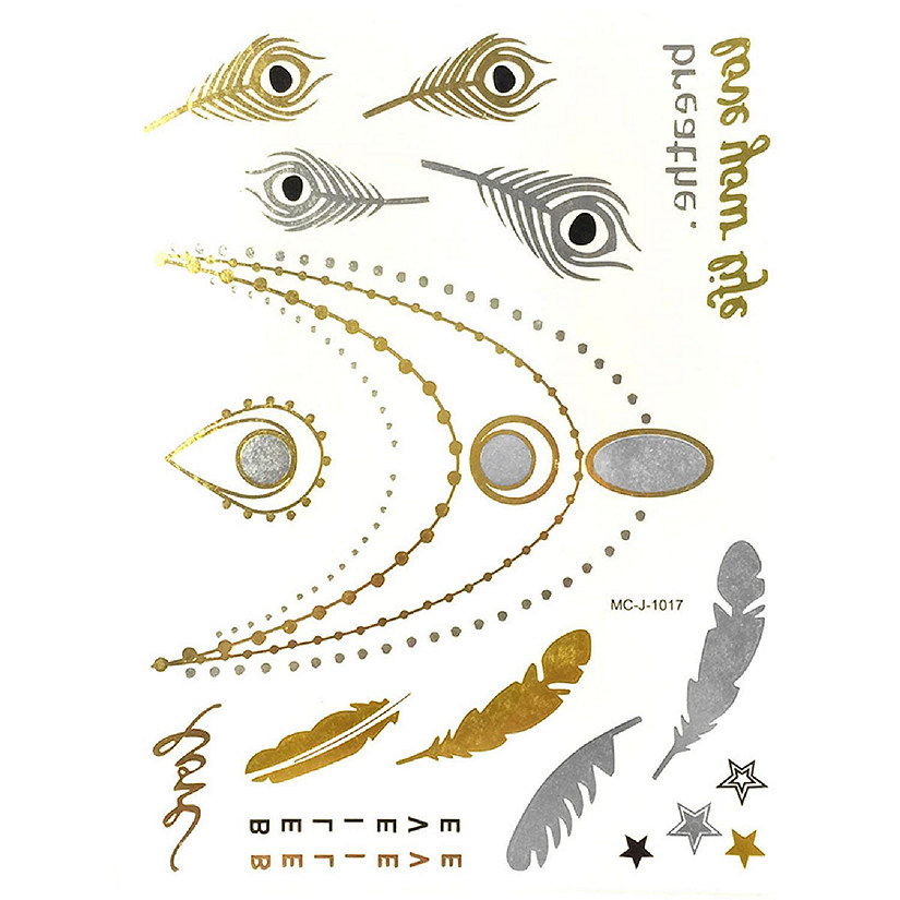 Wrapables Celebrity Inspired Temporary Tattoos in Metallic Gold Silver and Black, Large, Believe and Love Image