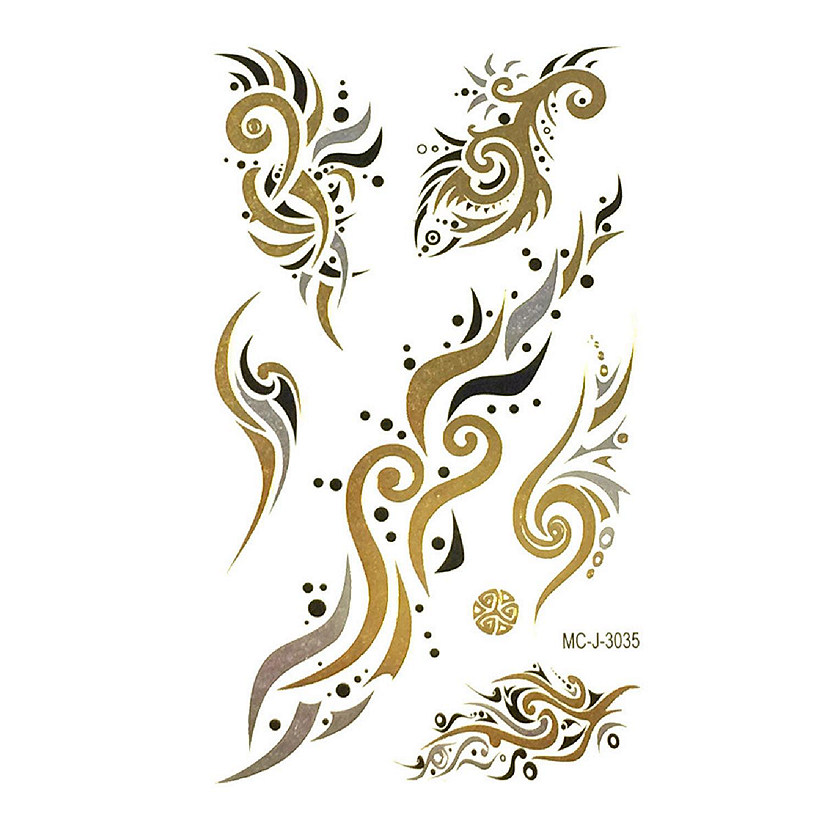 Wrapables Celebrity Inspired Temporary Tattoos in Metallic Gold Silver and Black, Small, Firebird Image