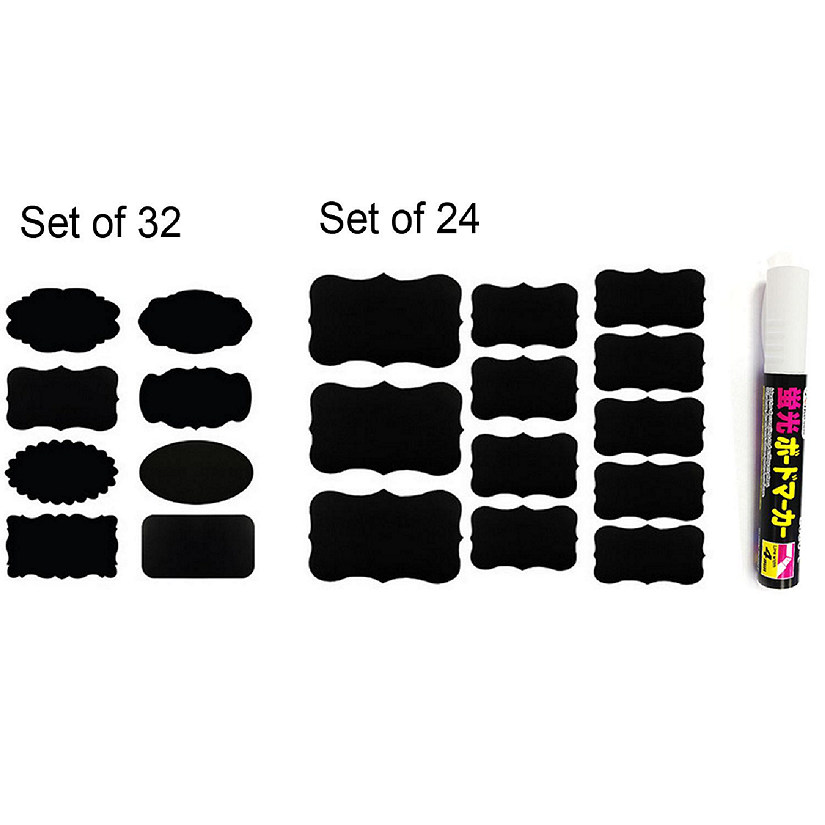 Wrapables Chalkboard Labels / Chalkboard Stickers with White Liquid Chalk Pen Black