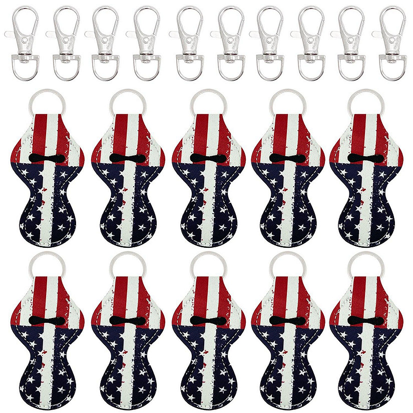 Wrapables Chapstick Holder Keychain for Lip Balm Lip Gloss Lipstick Patriotic Flag 10 Pack Image