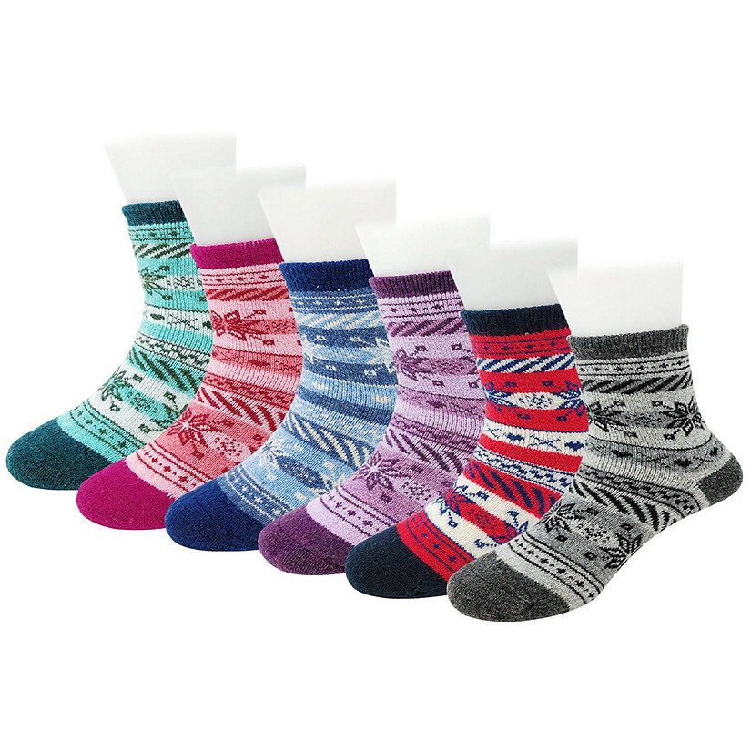 Wrapables Children's Thick Winter Warm Wool Socks (Set of 6), Snowflakes L Image