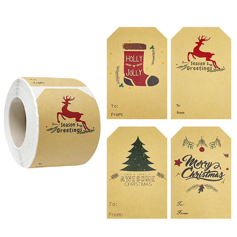 Wrapables Christmas Holiday Gift Tag Stickers and Labels Roll (300pcs), Holly Jolly Image