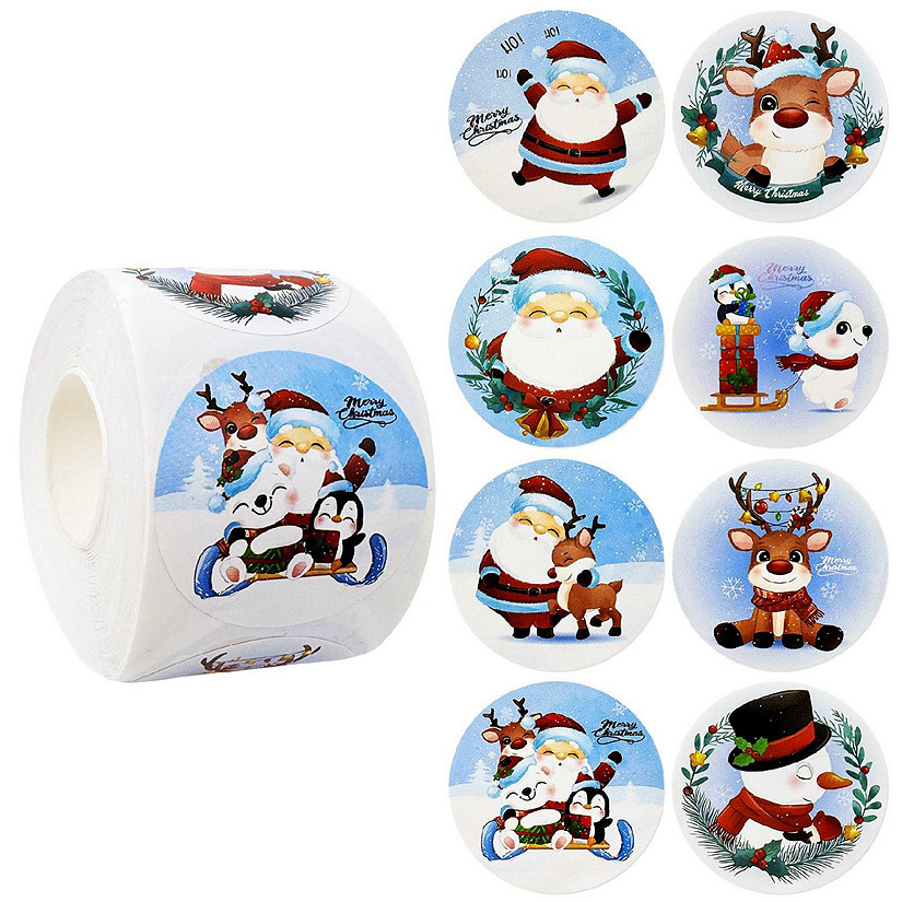 Wrapables Christmas Stickers Label Roll (500pcs), Silly Santa Image