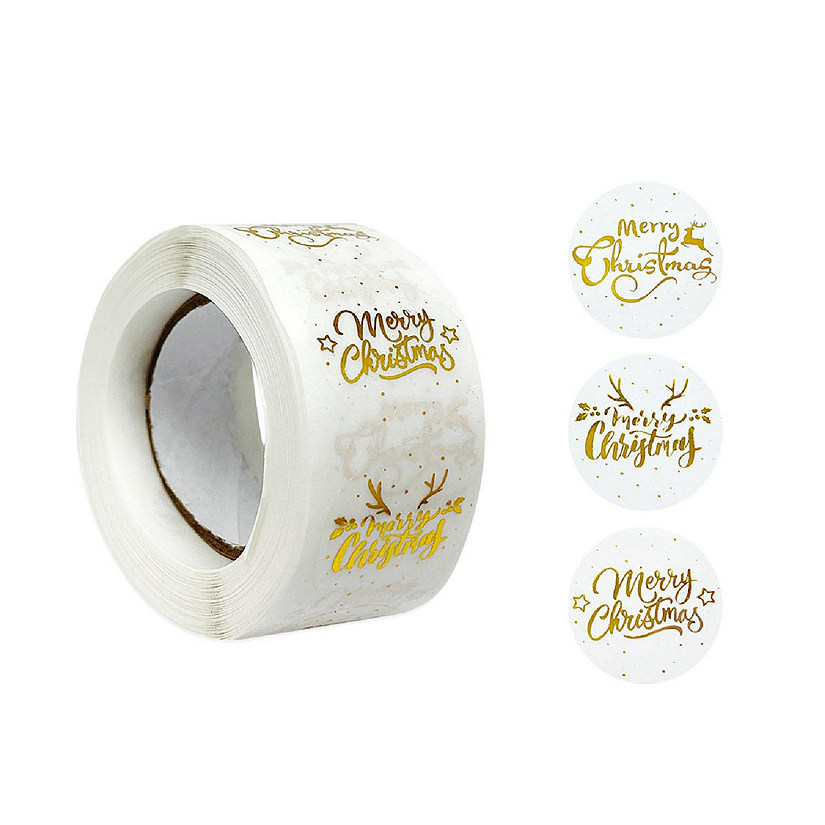 Wrapables Christmas Stickers Label Roll, Holiday Stickers (500 pcs), (Gold Foil) Merry Christmas Image