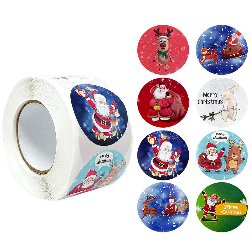 Wrapables Christmas Stickers Label Roll, Holiday Stickers (500 pcs), Reindeer & Santa Image