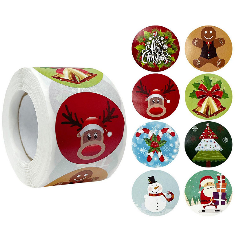 Wrapables Christmas Stickers Label Roll, Holiday Stickers (500pcs), Festive Image