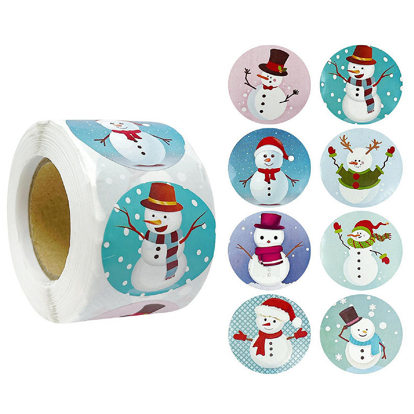 Wrapables Christmas Stickers Label Roll, Holiday Stickers (500pcs), Snowmen Image