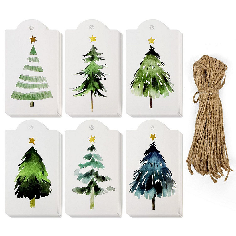 Wrapables Christmas Trees Holiday Gift Tags with Jute String (60pcs) Image