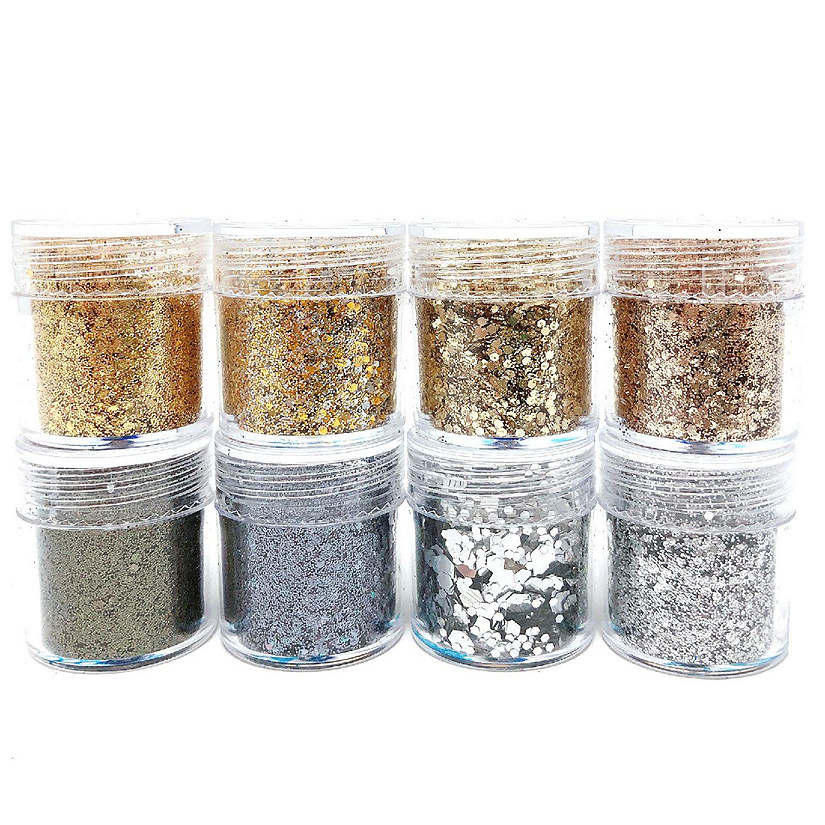 Wrapables Chunky Glitter for Hair Face Makeup Nail Art Decoration (8 Colors), Gold & Silver Image