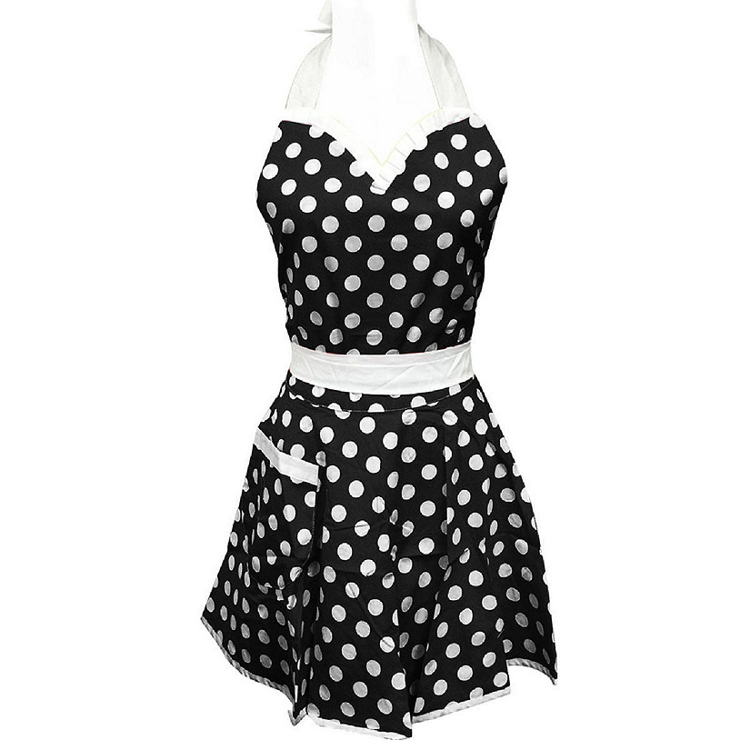Wrapables Classic Sweetheart Adjustable Apron, Black With Dots Image