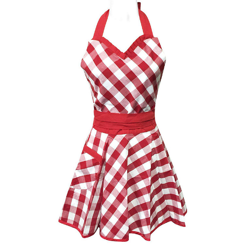 Wrapables Classic Sweetheart Adjustable Apron, Red Plaid Image