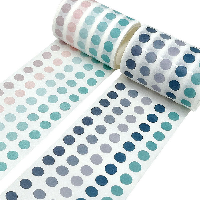 Wrapables Colorful Dots Washi Masking Tape, Round Circle Stickers 6M Length Total (Set of 2), Ocean & Mist Image
