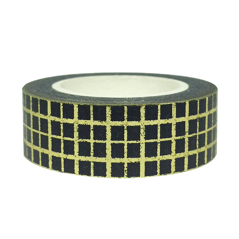 Wrapables&#174; Colorful Washi Masking Tape, Black and Metallic Gold Gingham Image