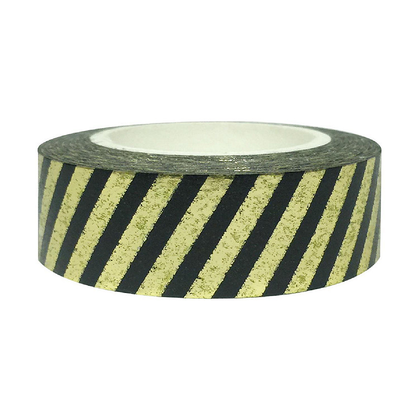 Wrapables&#174; Colorful Washi Masking Tape, Black and Metallic Gold Stripes Image