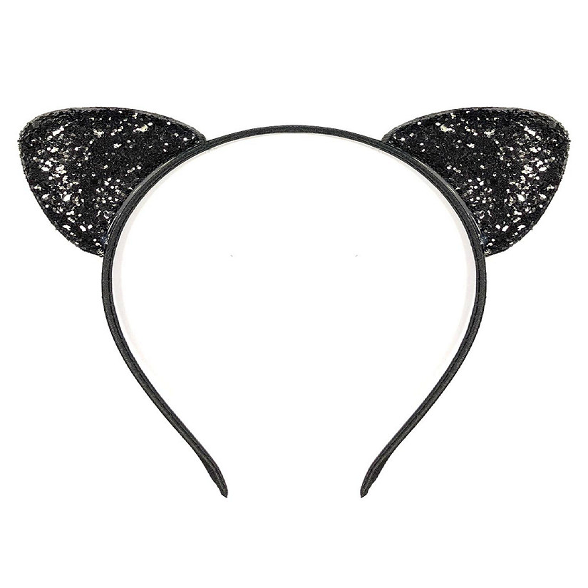 Wrapables Cosplay Costume Headband, Party Headwear, Glittery Black Cat Ears Image