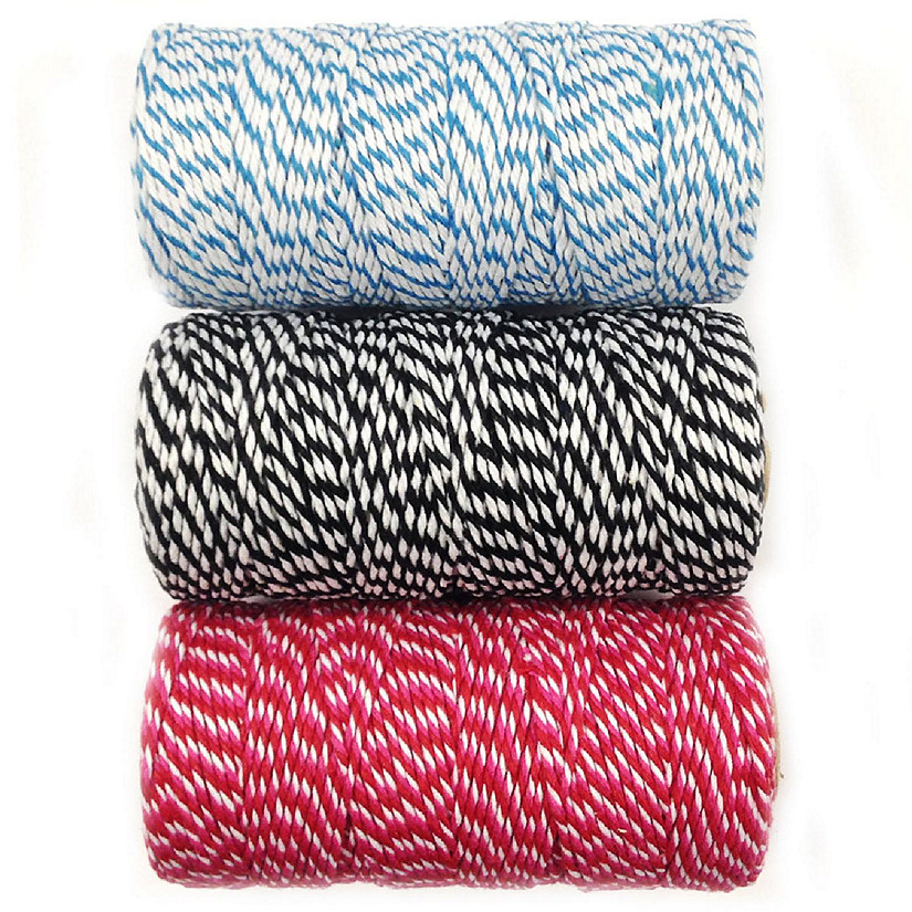 Wrapables Cotton Baker's Twine 12ply 330 Yards (Set of 3 Spools x 110 Yards)  ( Blue, Black, Red & Hot Pink) Image