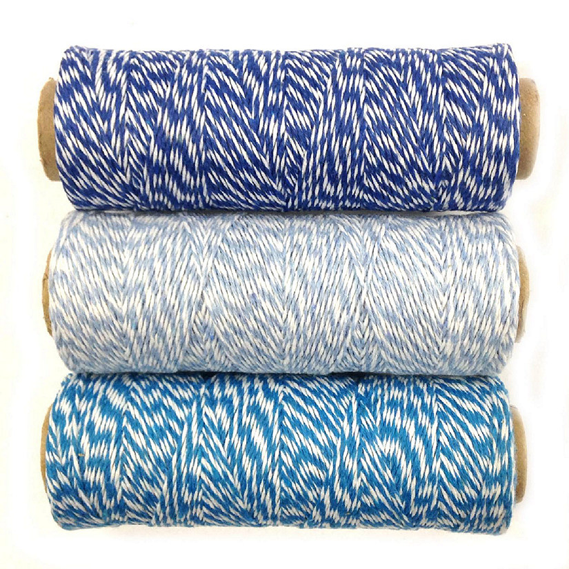 Wrapables Cotton Baker's Twine 4ply 330 Yards (Set of 3 Spools x 110 Yards) ( Navy, Blue Grey, Blue Image