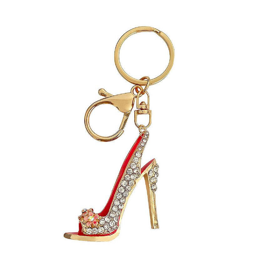 Wrapables Crystal Bling Key Chain Keyring Car Purse Handbag Pendant Charm, Pink High Heel Image