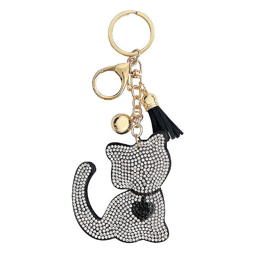 Wrapables Crystal Bling Key Chain Keyring with Tassel Car Purse Handbag Pendant, Cat with Heart Collar Image