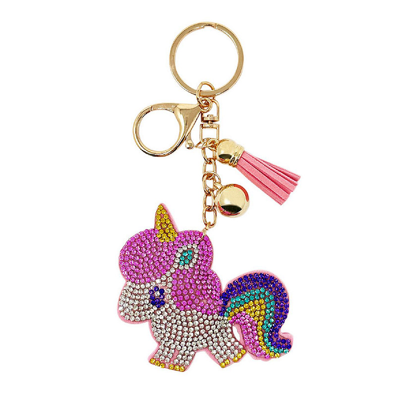 Wrapables Crystal Bling Key Chain Keyring with Tassel Car Purse Handbag Pendant, Rainbow Unicorn Image