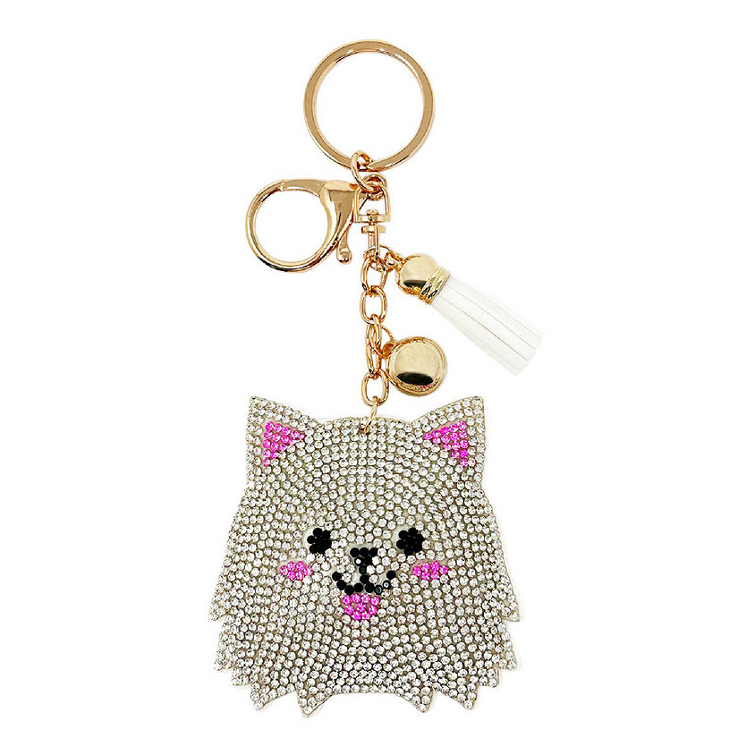 Wrapables Crystal Bling Key Chain Keyring with Tassel Car Purse Handbag Pendant, White Kitty Image
