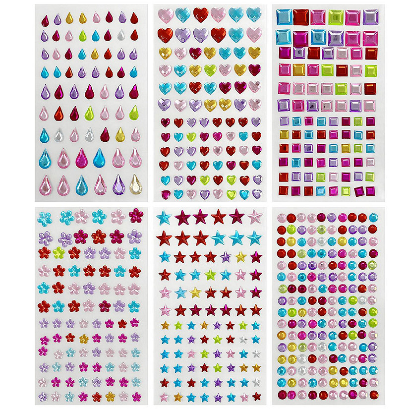 Wrapables Crystal Rhinestone Gem Stickers, Bling Jewel Adhesives for DIY Arts & Crafts, Smartphones, Water Bottles, Sunglass Cases (Set of 6), Stars and Squares Image